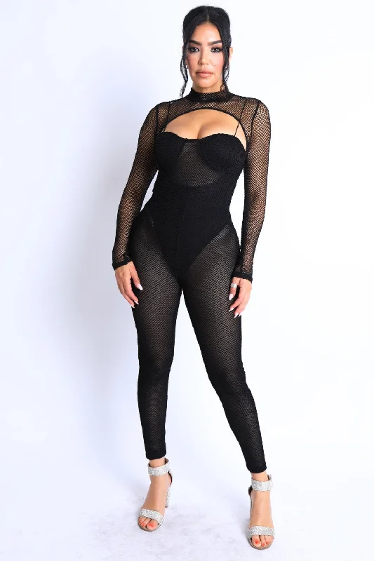 Mesh Crop Jumpsuit Set Jumpsuit with pockets, Practical, Comfortable, Casual
