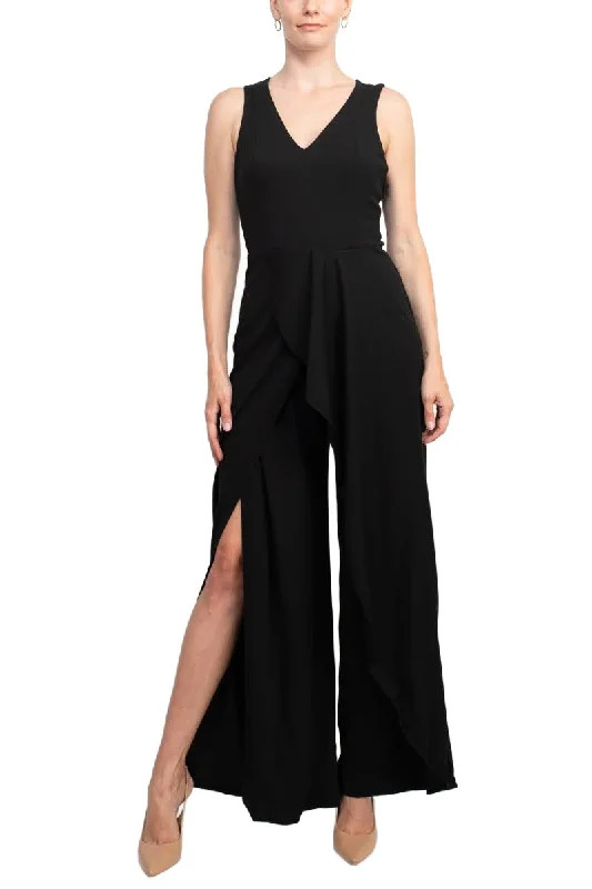 Marina V-Neck Sleeveless Zipper Back Racer Back Ruffled Hem Crepe Jumpsuit Striped jumpsuit, Bold pattern, Summer fashion, Comfortable Marina V-Neck Sleeveless Zipper Back Racer Back Ruffled Hem Crepe Jumpsuit Striped jumpsuit, Bold pattern, Summer fashion, Comfortable