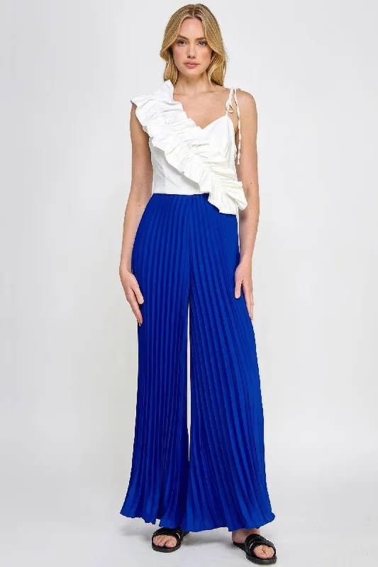 Cami Asymmetrical Ruffle Detail Pleated Bottom Jumpsuit Floral maxi jumpsuit, Feminine, Elegant, Stylish Cami Asymmetrical Ruffle Detail Pleated Bottom Jumpsuit Floral maxi jumpsuit, Feminine, Elegant, Stylish