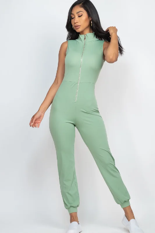 Jumpsuit with Sleeveless Design and Zip Front Pleated jumpsuit, Elegant, Fashion forward, Feminine Jumpsuit with Sleeveless Design and Zip Front Pleated jumpsuit, Elegant, Fashion forward, Feminine