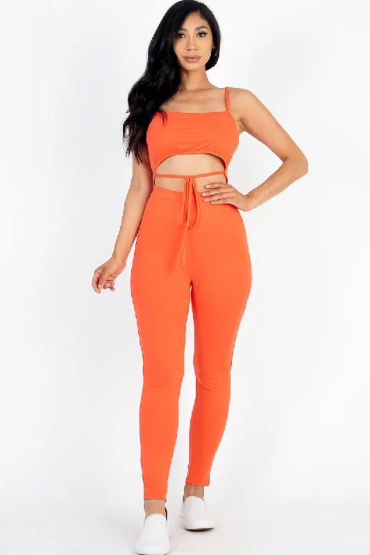 Solid Tie-Front Cutout Jumpsuit Black jumpsuit, Sleek, Formal wear, Fashionable