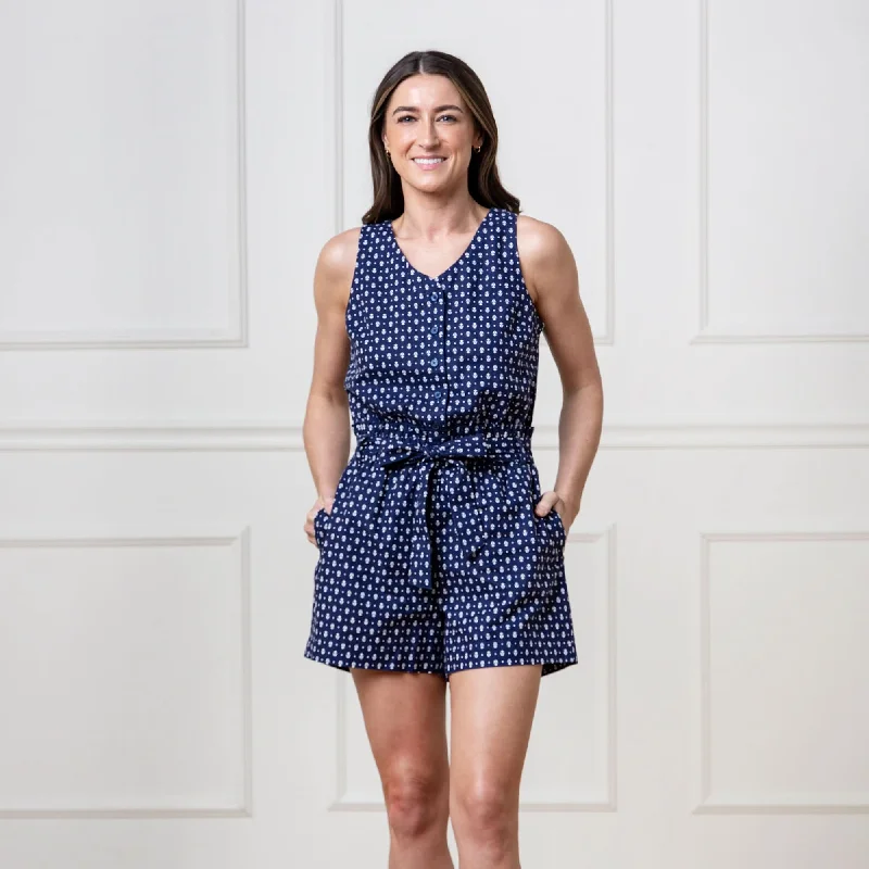 Button Front Linen Romper Boat neck jumpsuit, Simple style, Elegant, Chic