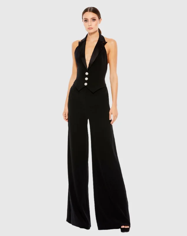 Black Tuxedo Halter Jumpsuit Boho jumpsuit, Loose fit, Comfortable, Stylish