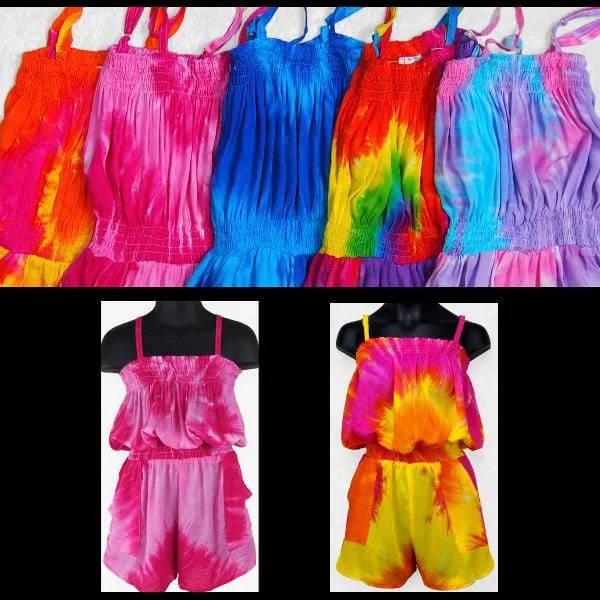 Joy's Tie-Dye Romper (Ages: 4, 6, 8) Jumpsuit with lace details, Feminine, Elegant, Stylish